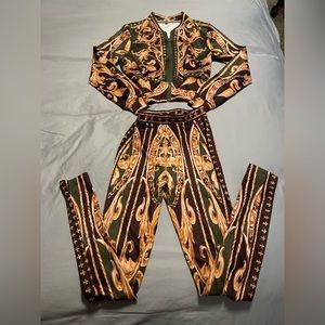 Two piece top and pant set.